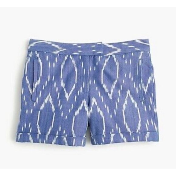 J. Crew Sunwashed Cotton Cuffed Shorts Blue Ikat Mid-Rise 10 - Picture 3 of 11